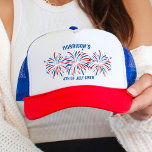 Fun Red White Blue Fireworks 4th of July Custom  Trucker Hat<br><div class="desc">Super fun and festive 4th of July Trucker hat featuring red, white and blue fireworks and your custom text. Perfect as matching friends and family hats for your July 4th party. Also makes an awesome hostess gift or Memorial Day or Veteran's day hat - great way to show your American...</div>
