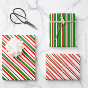 Fun Red, White, Green Christmas-Inspired Patterns Wrapping Paper Sheet