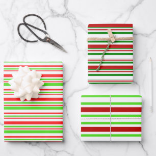 Fun Red, White, Green Christmas Inspired Patterns Wrapping Paper Sheet
