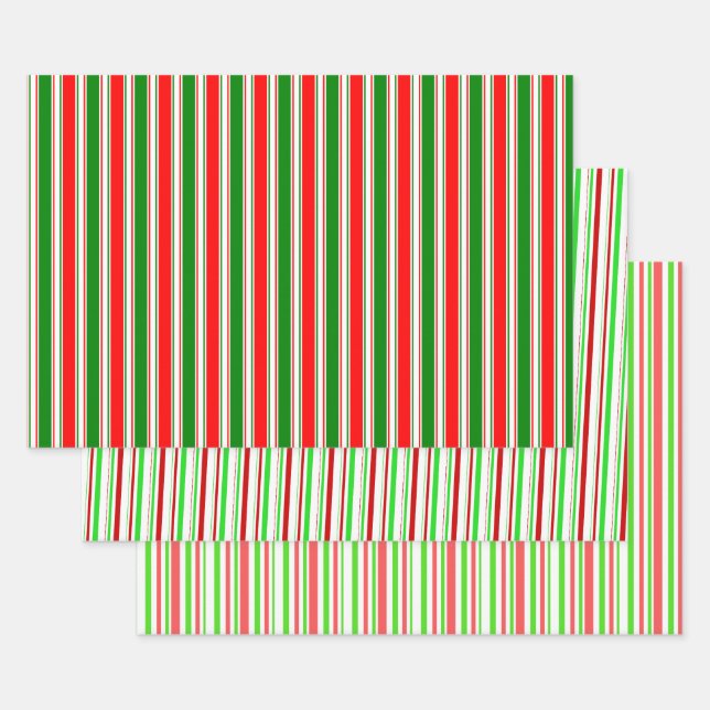 Fun Red, White, Green Coloured Christmas-Inspired Wrapping Paper Sheet (Set)