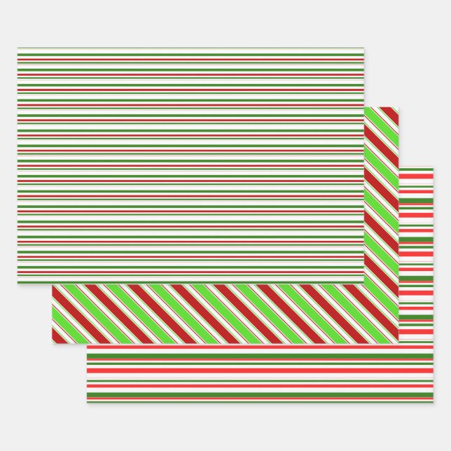 Fun Red, White, Green Coloured Christmas Inspired Wrapping Paper Sheet (Set)