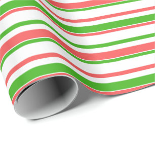 Fun Red, White, Green Lined/Striped Pattern Wrapping Paper
