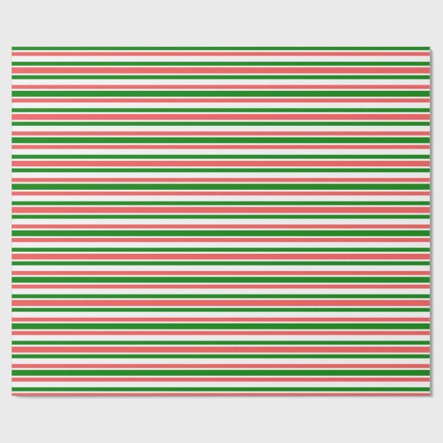 Fun Red, White, Green Lines Pattern Wrapping Paper (Flat)