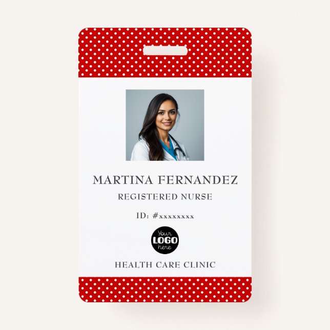 Fun Red White Logo Medical Nurse ID Badge (Front)