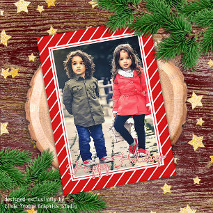 Fun Red White Peppermint Candy Cane Stripe Holiday Card