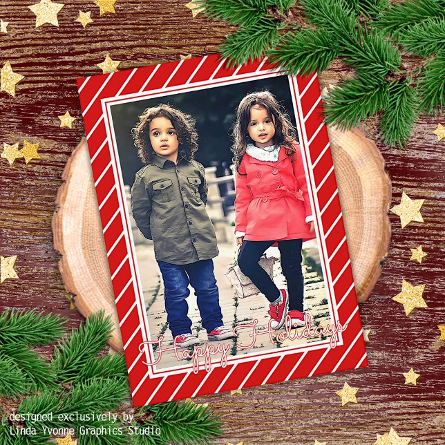 Fun Red White Peppermint Candy Cane Stripe Holiday Card (Creator Uploaded)