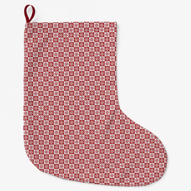 Fun Red & White Snowflake Pattern Christmas Gift Large Christmas Stocking (Front)