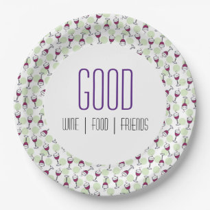 Fun Red Wine Glass Bubbles Illustration Pattern Paper Plate