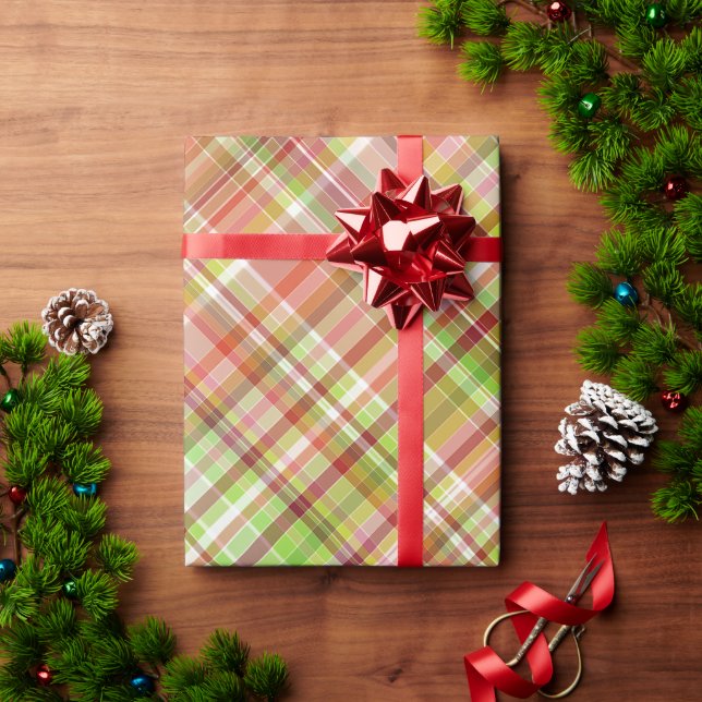 Fun Red Yellow Lime Green Gingham Plaid Pattern Wrapping Paper (Holiday Gift)