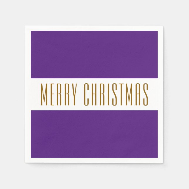 Fun Regal Purple White MERRY CHRISTMAS Stripes  Napkin (Front)