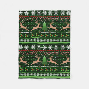 Fun Reindeer Christmas Sweater Fleece Blanket