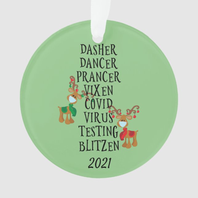 Fun Reindeer Names Covid 2021 Quarantine Ornament (Front)