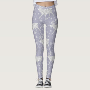 Fun Reindeer Pattern on Lavender/Grey Background Leggings