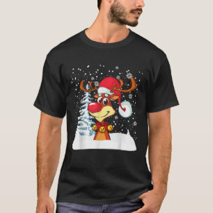 Fun Reindeer Red Nose Elk Santa Snow Snowflake Win T-Shirt