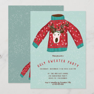 Fun reindeer ugly sweater Christmas illustration Invitation