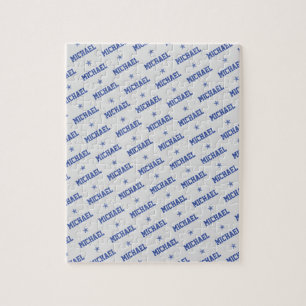 Fun Repeating Name with Stars Blue & Grey Jigsaw Puzzle