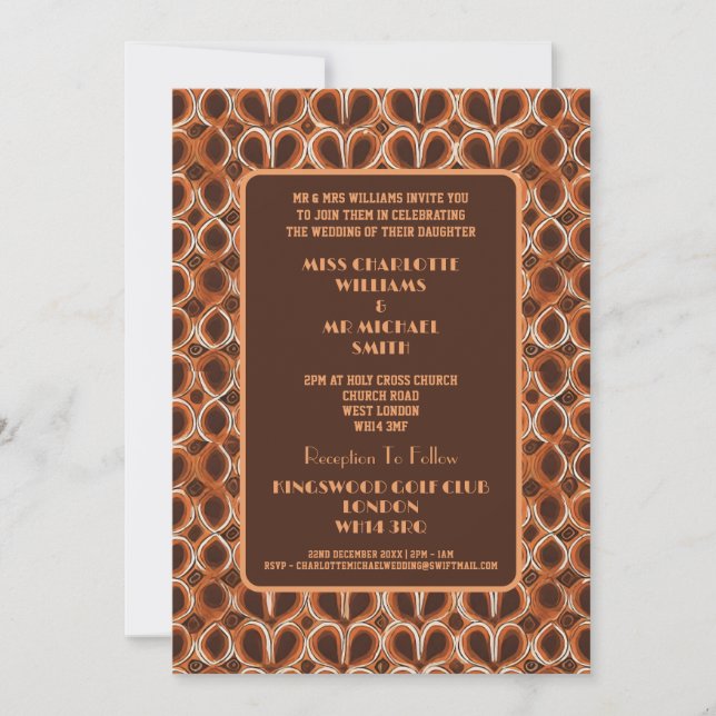 Fun Retro 1970's Groovy Brown And Orange Wedding Invitation (Front)