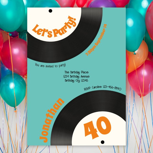 Fun Retro 40th Birthday 90s Music Vinyl Record Invitation (Creator Uploaded)