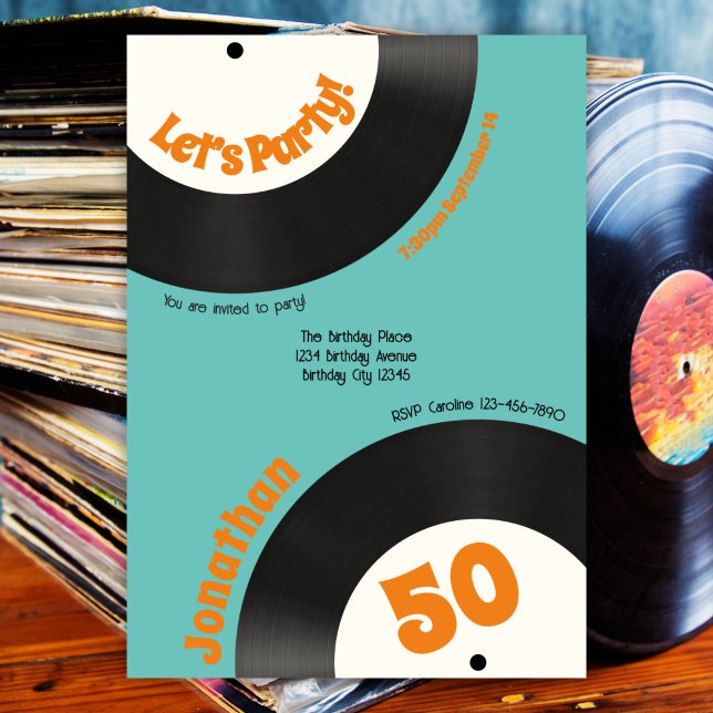 Fun Retro 50th Birthday 70s Music Vinyl Record Invitation (Creator Uploaded)