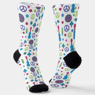 Fun Retro 70's Peace Love & Music Colorful Socks