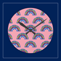 Fun Retro 80s Primary Colour Rainbows on Cute Pink