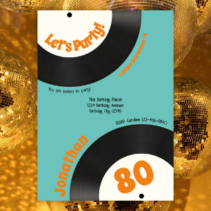 Fun Retro 80th Birthday Music Vinyl Record Invitation