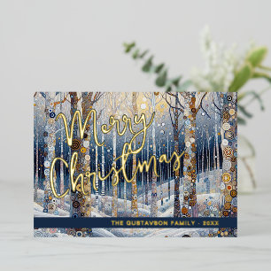 Fun Retro Abstract Winter Snow Wonderland Art Gold