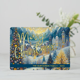 Fun Retro Abstract Winter Snow Wonderland Art Gold