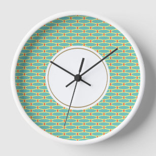 Fun Retro Aqua Mint Yellow Tiled Ovals Pattern Clock