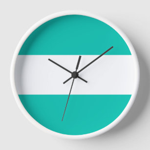 Fun Retro Aqua White Wide Bold Nautical Stripes  Clock