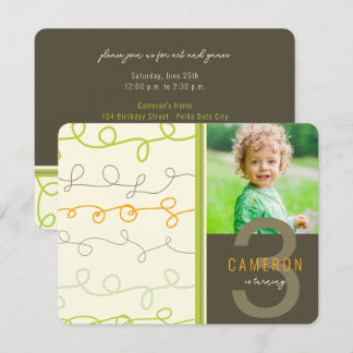 Fun Retro Art Scribbles Lines Kids Birthday Photo Invitation