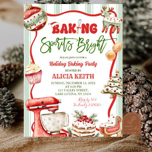Fun Retro Christmas Baking Spirits Bright Invitation