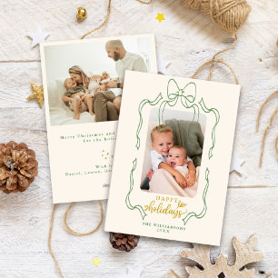 Fun Retro Christmas Bow Family Photo Happy Holiday Card