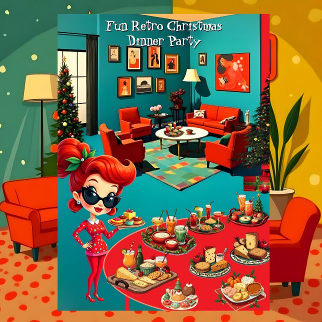 Fun Retro Christmas Dinner Party 1950s Lounge 2 Invitation (Creator Uploaded)