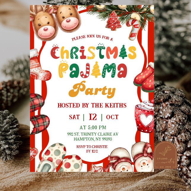 Fun Retro Christmas Pajama Party  Invitation (Creator Uploaded)