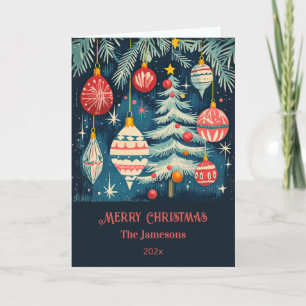 Fun Retro Christmas Trees Ornaments Holiday Card