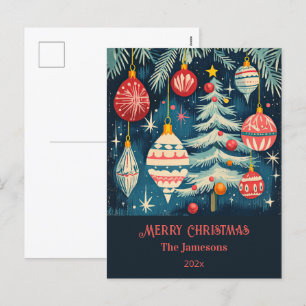 Fun Retro Christmas Trees Ornaments Holiday Postcard