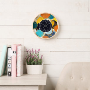 Fun Retro Colourful Geo Abstract Time is Money Clock