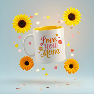 Fun Retro Colourful Love You Mom Typography Two-Tone Coffee Mug