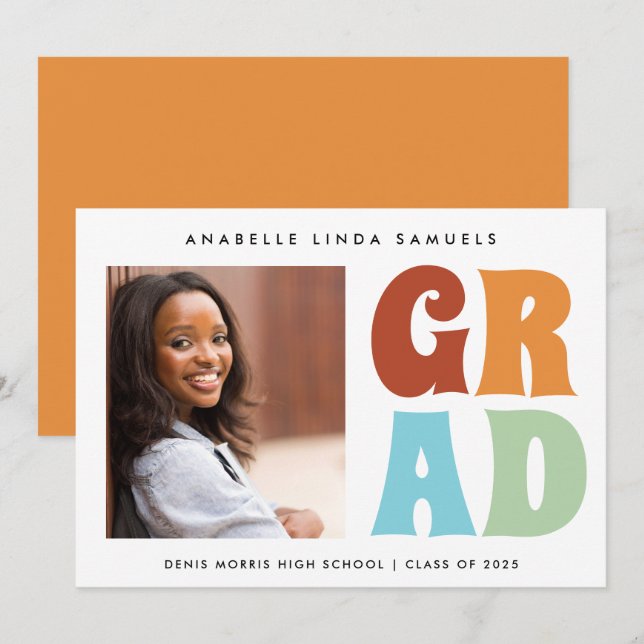 Fun Retro Colours Photo 2025 Graduation Announcement (Front/Back)
