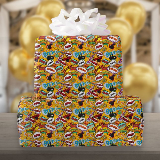 Fun Retro Comic Book Pop Art Colourful Wrapping Paper (Fun Retro Comic Book Pop Art Colorful Wrapping Paper)