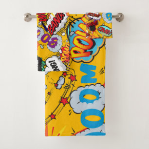Fun Retro Comic Book Pop Art Explosions Bath Towel Set