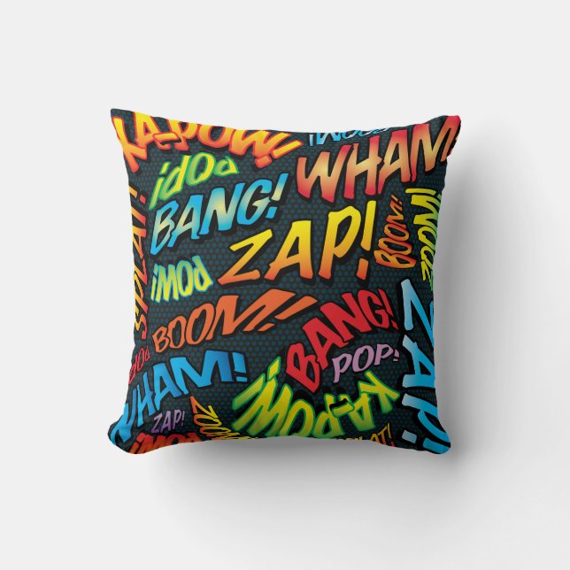 Fun Retro Comic Book Pop Art Sounds Cushion (Front)