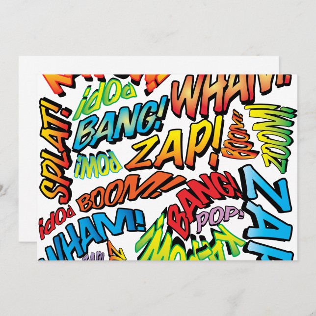 Fun Retro Comic Book Pop Art Sounds Invitation (Front/Back)