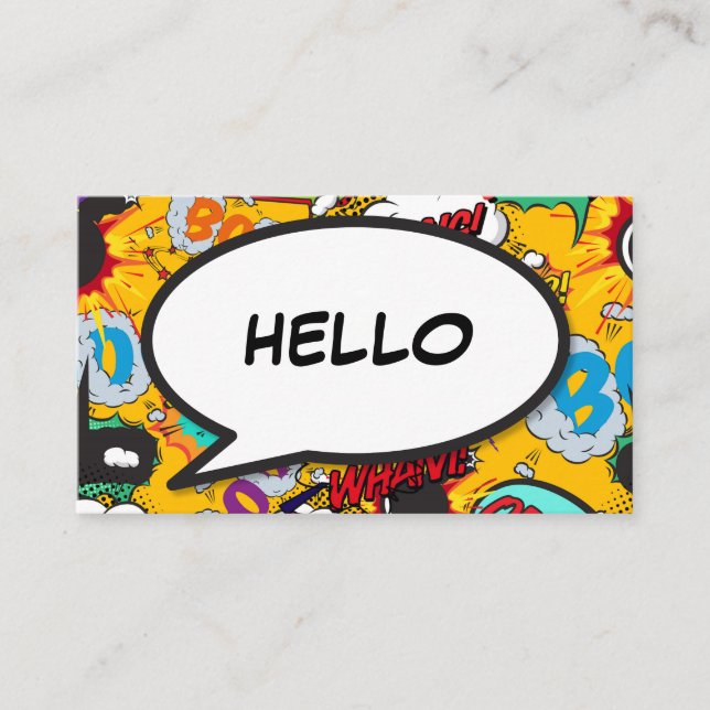Fun Retro Comic Book Speech Bubble HELLO Business Card (Front)