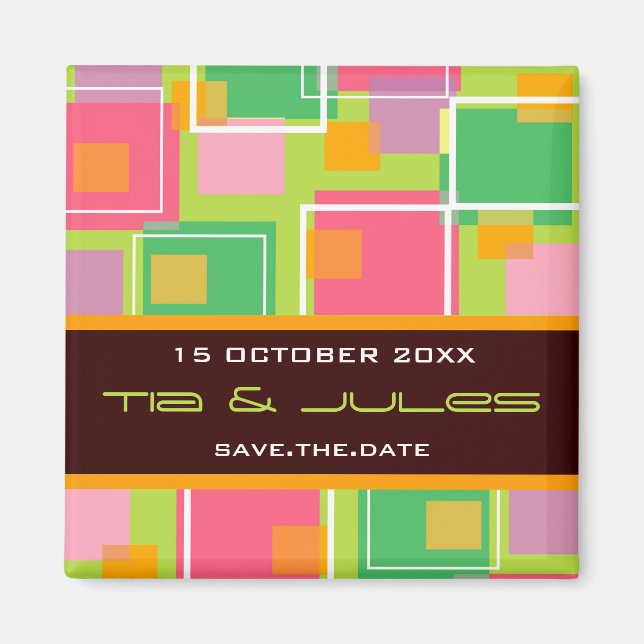 Fun Retro Cubes | 01 * | Save Date Date Magnet (Front)