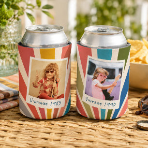 Fun Retro Custom 2 Photo Birthday Vintage Can Cooler