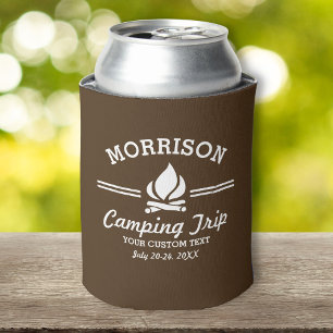 Fun Retro Custom Camping Trip Campfire Can Cooler