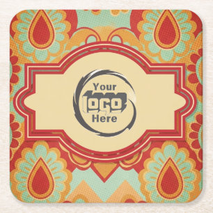 Fun Retro Custom 'you logo here" Square Paper Coaster