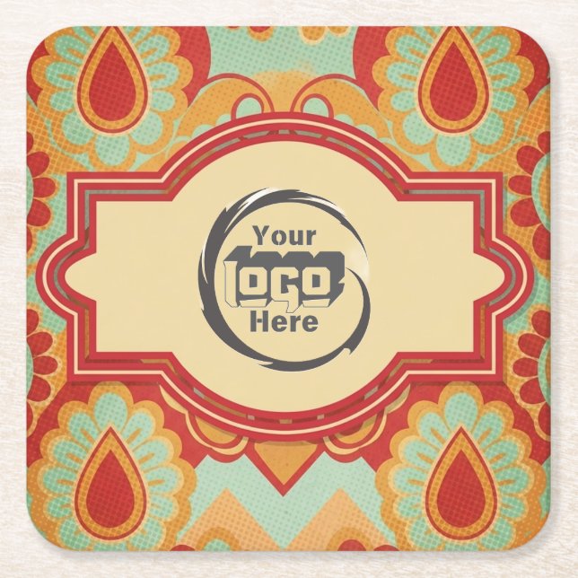 Fun Retro Custom 'you logo here" Square Paper Coaster (Front)